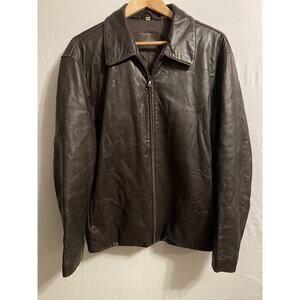Alfai Men's Genuine Leather Full Zip Jacket Size Large